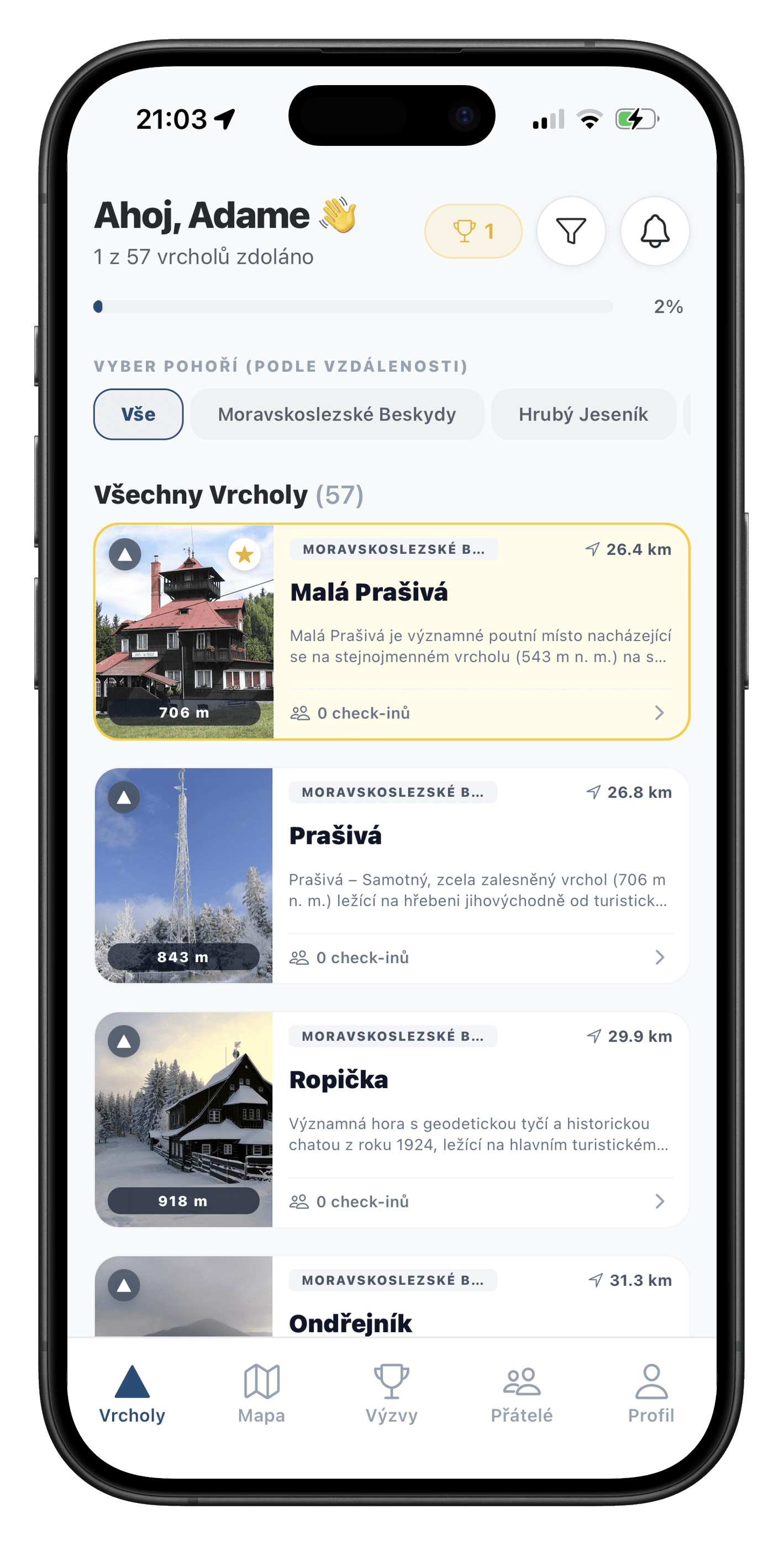 HikeMaster App na iPhonu